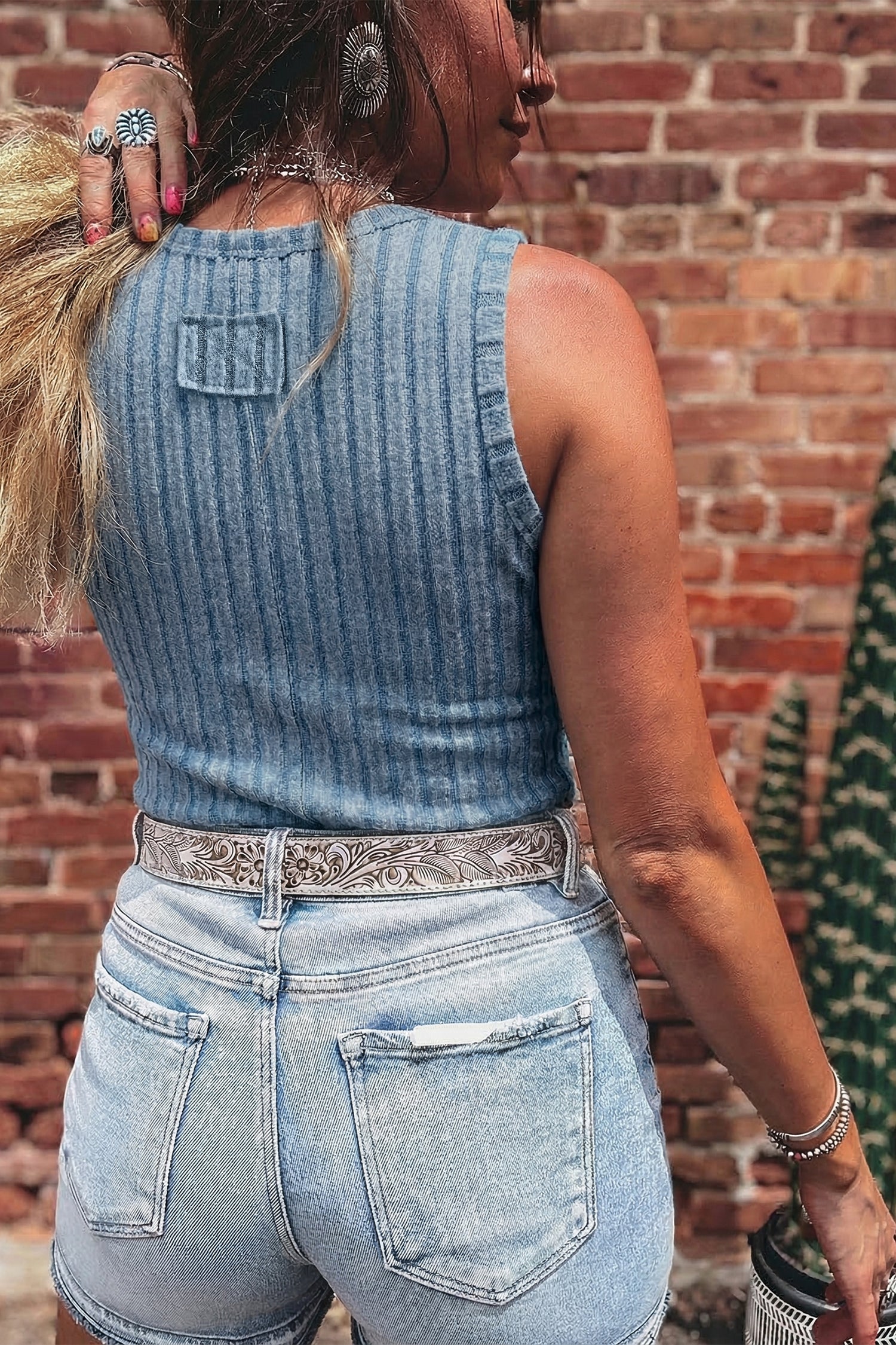 Sea Green Slim Ribbed Mineral Wash Tank Top