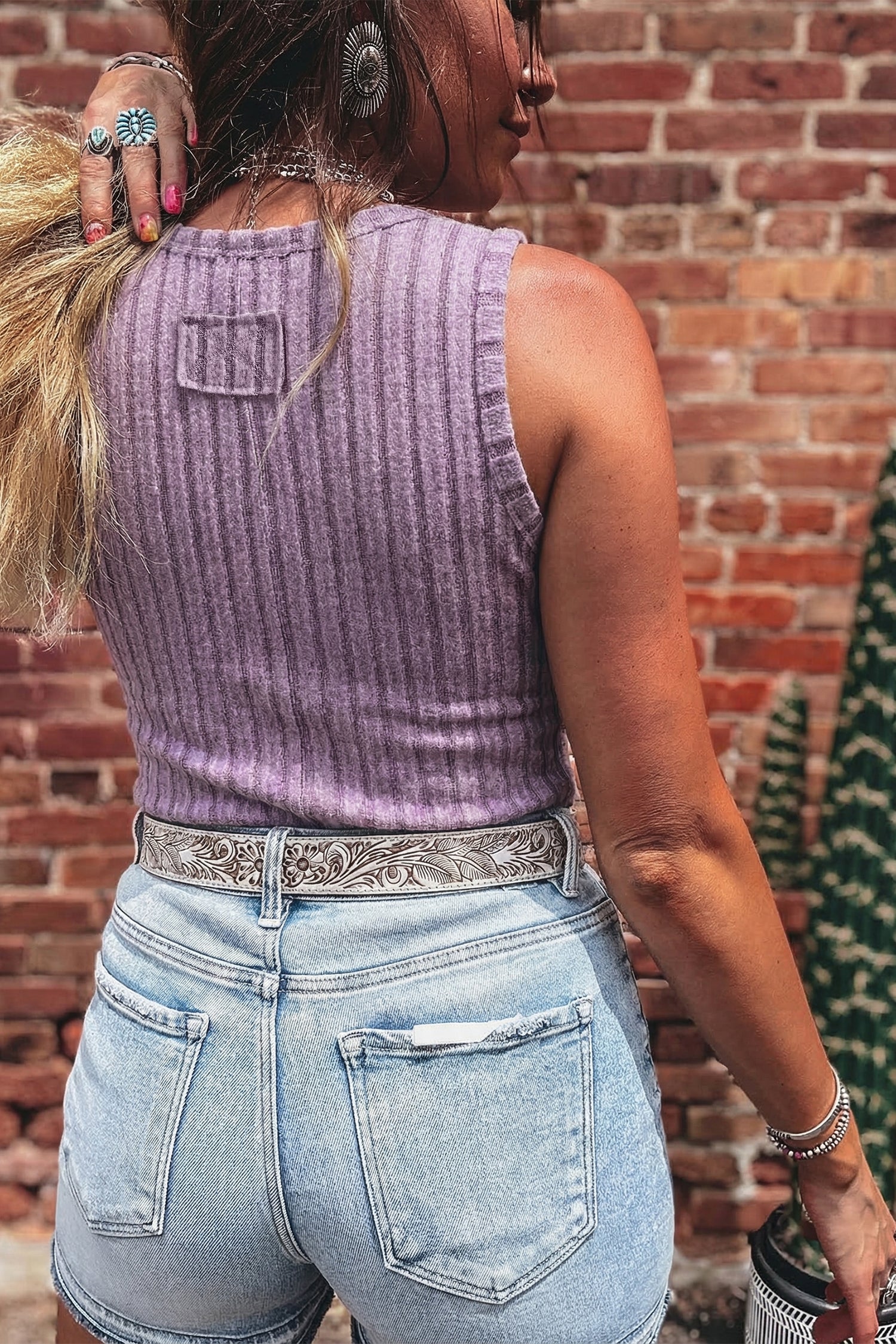 Sea Green Slim Ribbed Mineral Wash Tank Top