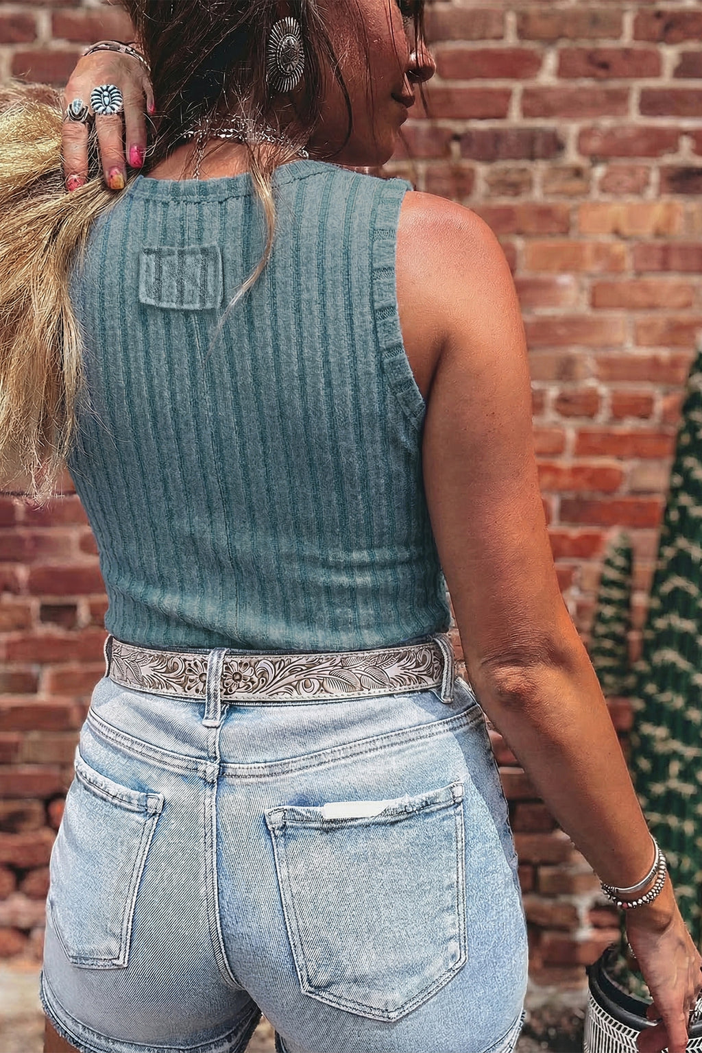 Sea Green Slim Ribbed Mineral Wash Tank Top