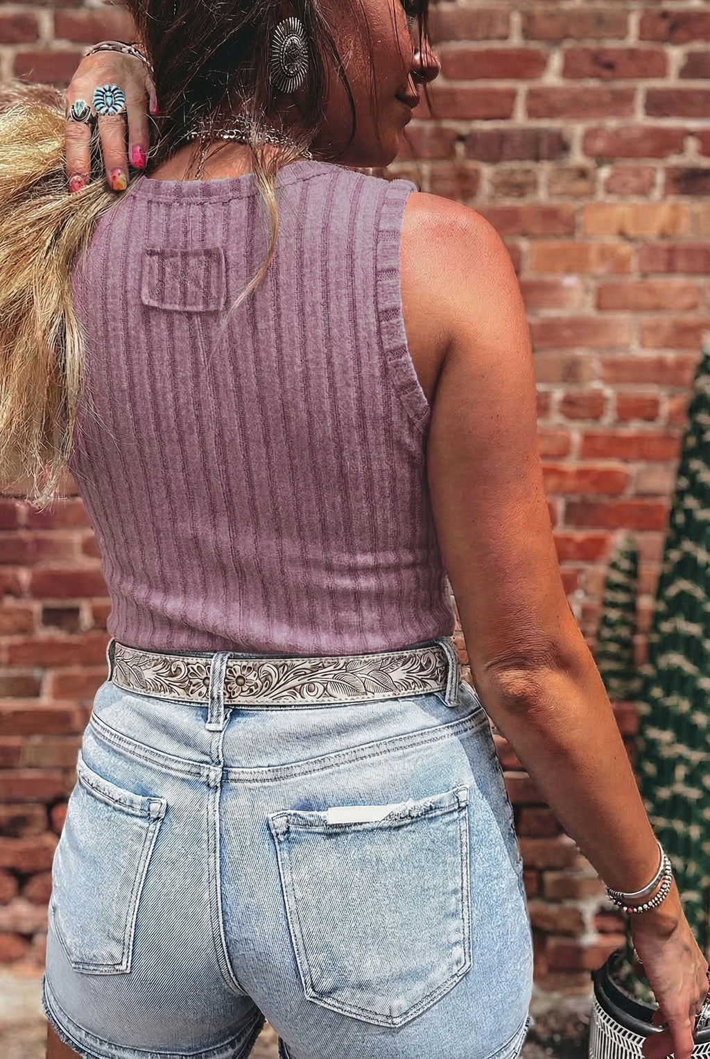 Sea Green Slim Ribbed Mineral Wash Tank Top