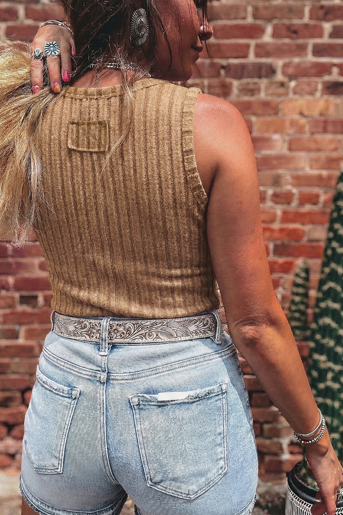 Sea Green Slim Ribbed Mineral Wash Tank Top